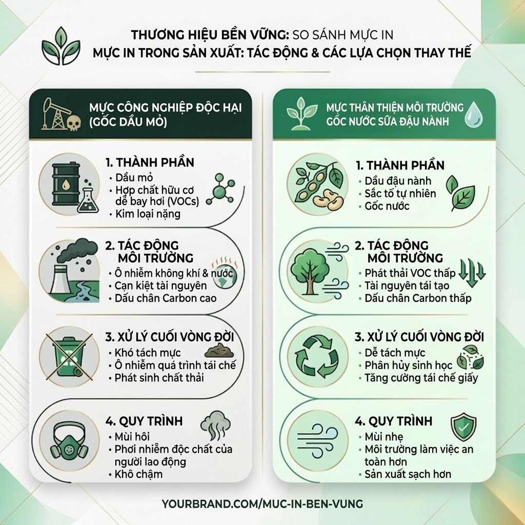 So sánh mực in gốc nước/đậu nành với mực công nghiệp